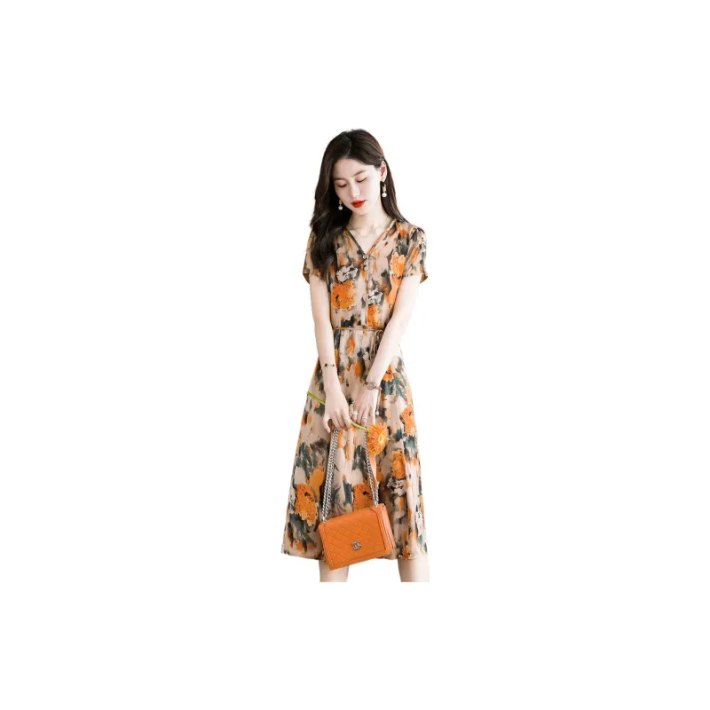 Mylan Short Sleeved Dress Women's Orange-2