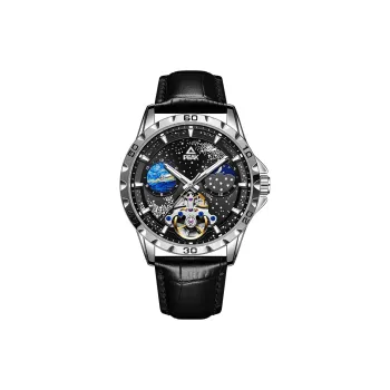PEAK Star Collection Automatic Mechanical Movement Leather Watch Bands Watch Men's Watches Black Dial