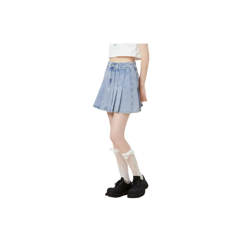 LALABOBO Denim Short Skirts Women's Medium Blue White-1