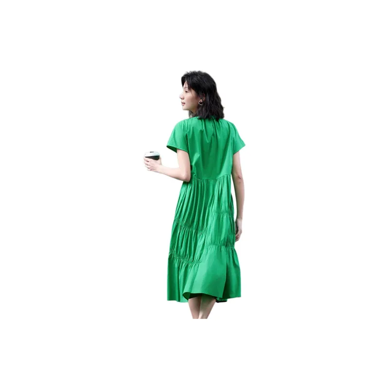 【dme】 Short Sleeved Dress Women's Grass Green-4