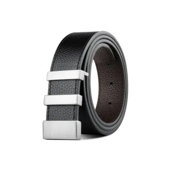 PISHUSHU Cow Leather Smooth Buckle Belt Men's Chrome Frosted Black Gold Width  3.5cm