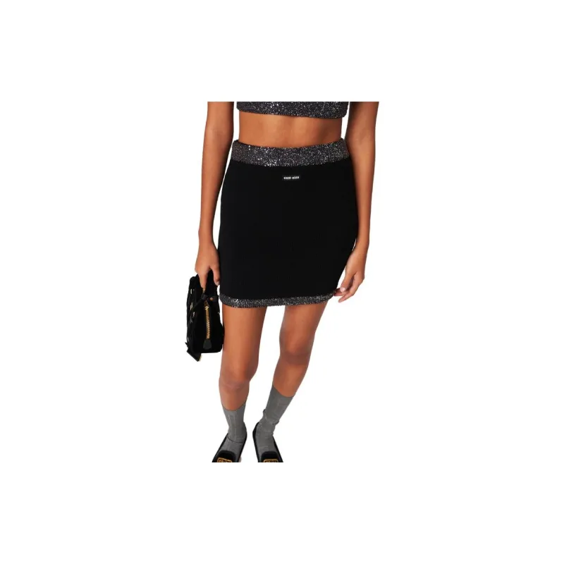 MIU MIU Embellished Ribbed Mini Skirt-3