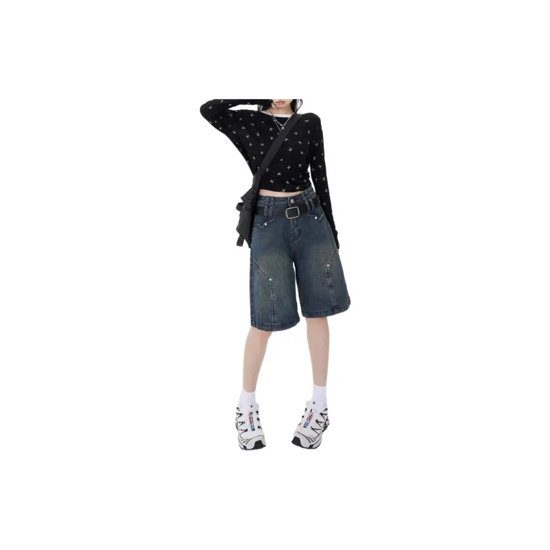 ZNZX Denim Shorts Women's Vintage Blue-3