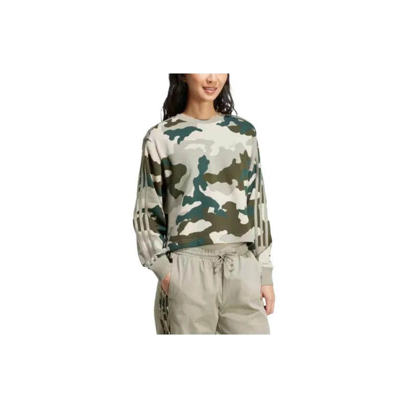 Adidas Free Shipping With AdiClub Essentials 3 Stripes Camo Print Cropped Sweatshirt-1
