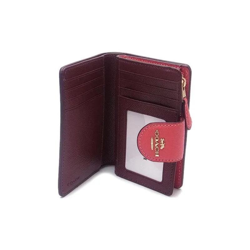 COACH Corner Zip Cross-Stitch Leather Clutches Card Holder Wallet Medium Size Women's Watermelon Red-2
