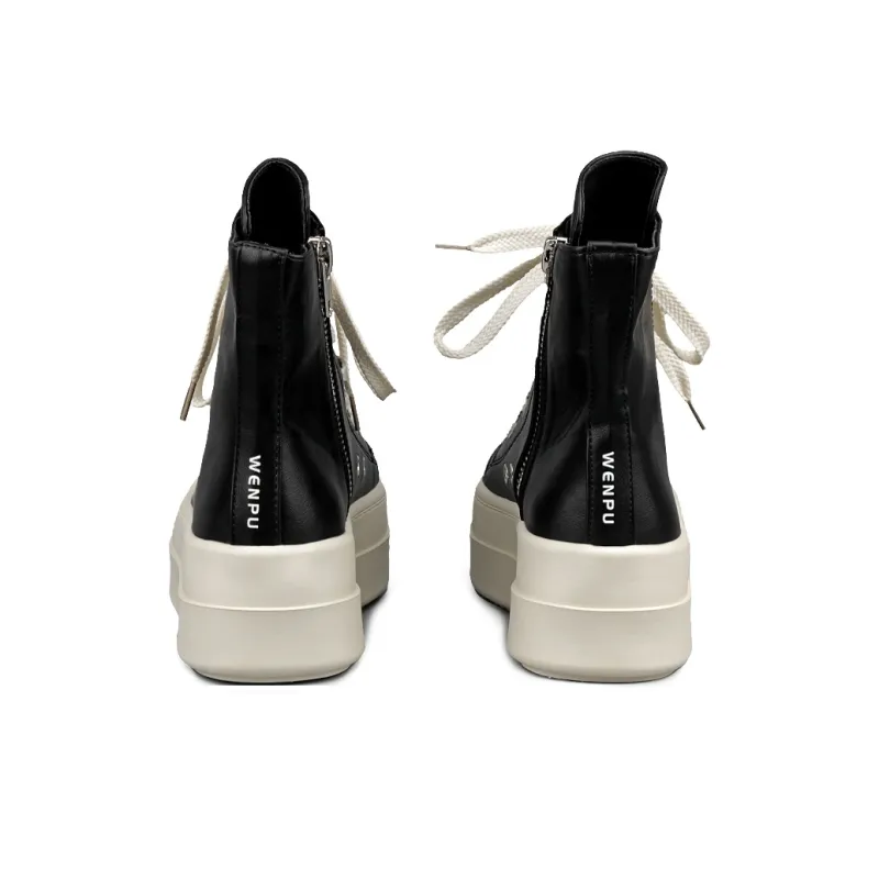 WENPU Height Increasing Wear Resistant Slip Resistant High Top Skateboard Shoes Women's Black-2