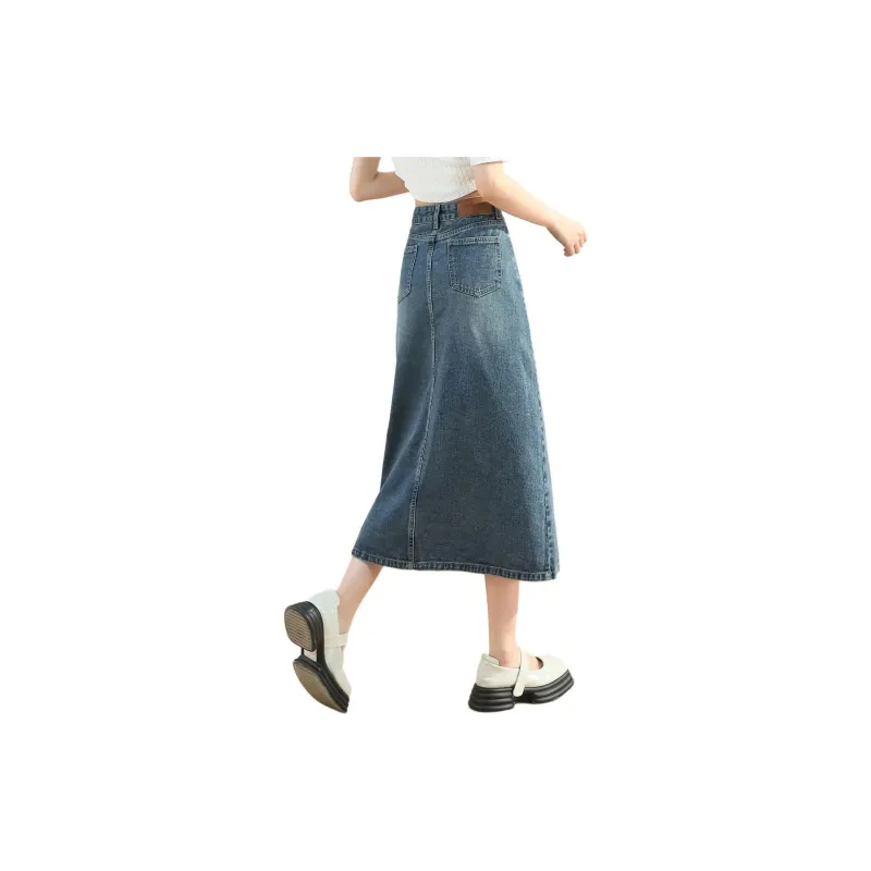 JEANSWEST American Luxury Streetwear Fashion Embroidery Design Split Flair Vintage Casual Versatile Summer Women's Blue-3