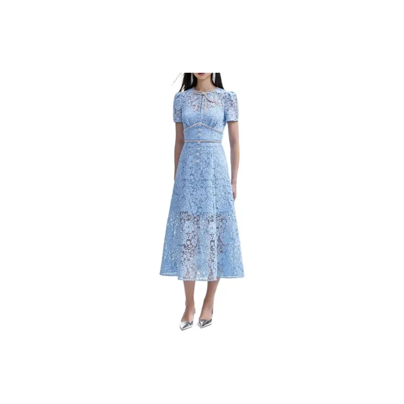 Self portrait Short Sleeved Dress Women's Misty Blue-1