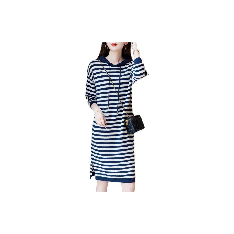 【dme】 Long Sleeved Dresses Women's Navy Blue-3