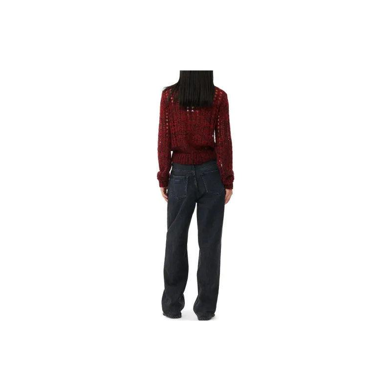 GANNI Drawstring Fastened Logo Patch Straight Leg Jeans-3