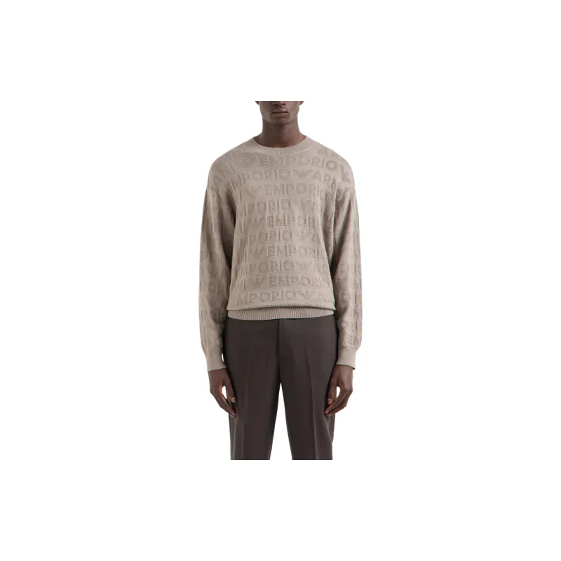 EMPORIO ARMANI Links stitch Motif Virgin Wool Jumper With Logo Lettering Intarsia-1
