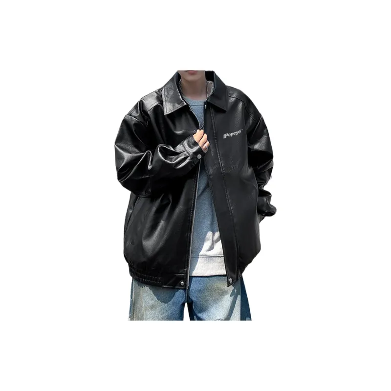 POPEYE Leather Jacket Spring & Autumn Season Unisex-2