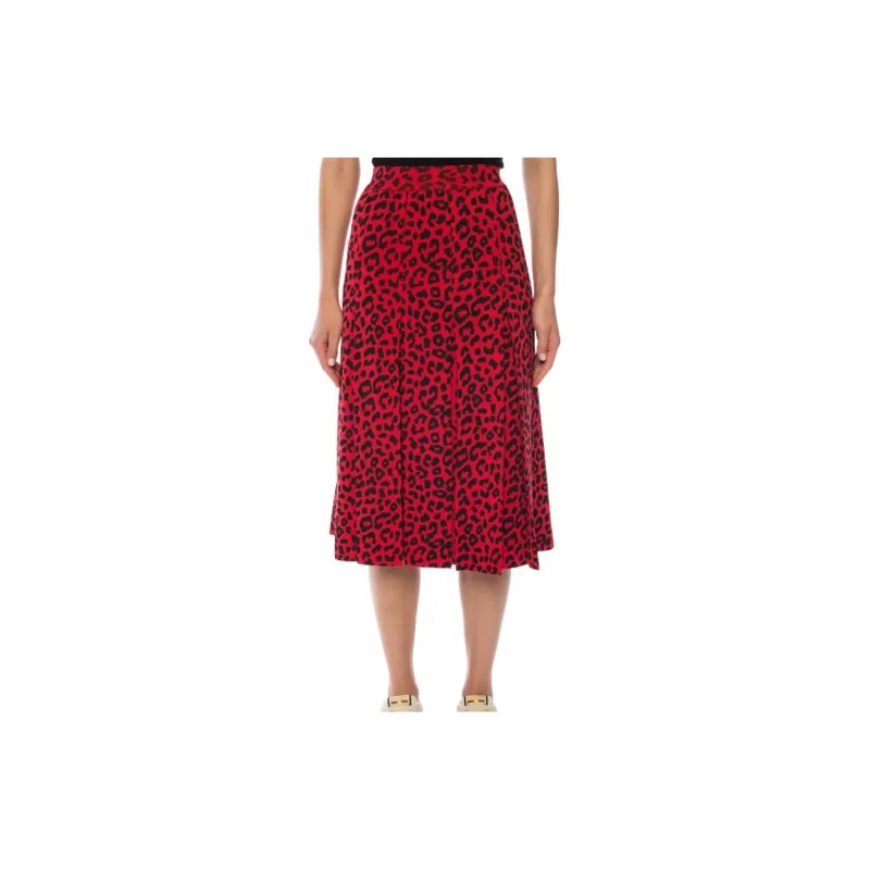 GUCCI Leopard Print Silk Skirt Red-3