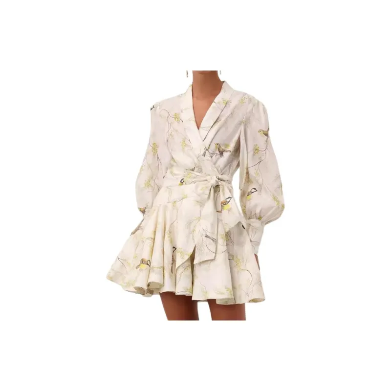 Zimmermann Acacia Birds-Printed Tied Waist Mini Dress-2
