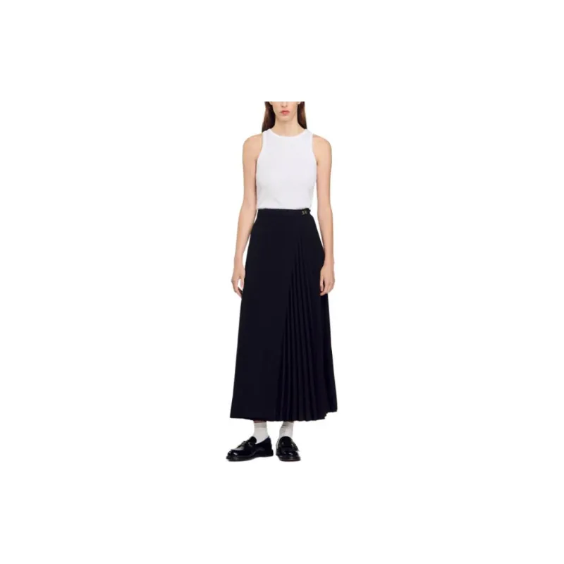 Sandro Pleated Wrap Midi Skirt-1