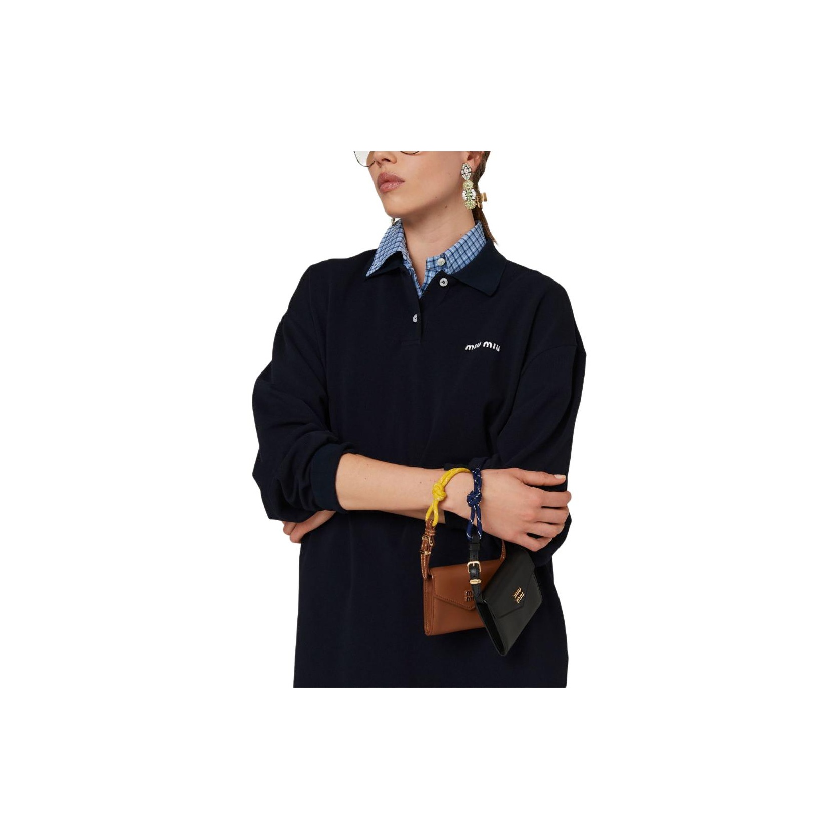 Miu Miu Striped Cotton Polo Shirt | Brown | FARFETCH