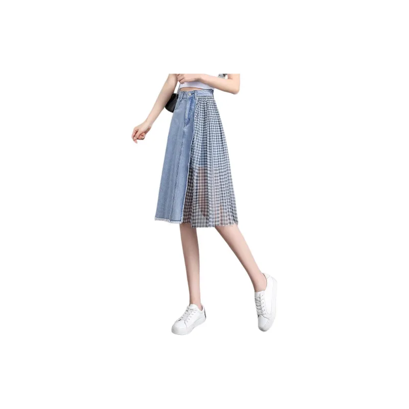 Mo Han Yi Mei Denim Long Skirts Women's Blue-1