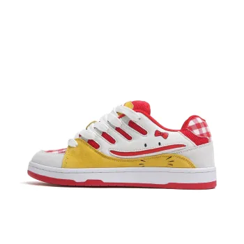 SINPERCO Anti Slip And Wear Resistant Lightweight Low Top Skateboard Shoes Unisex White Yellow Red