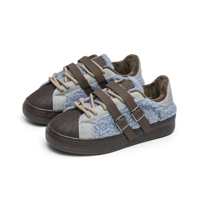 TUOPIN Anti-Slip Wear-Resistant Low-Top Skateboard Shoes Women's Blue Brown-1
