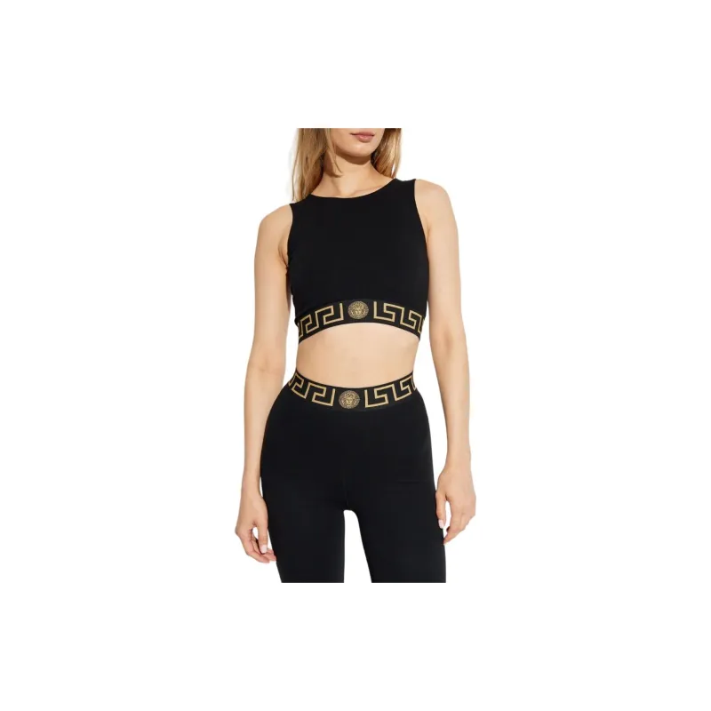 VERSACE Greca Border One Shoulder Bikini Top 'Black'-2