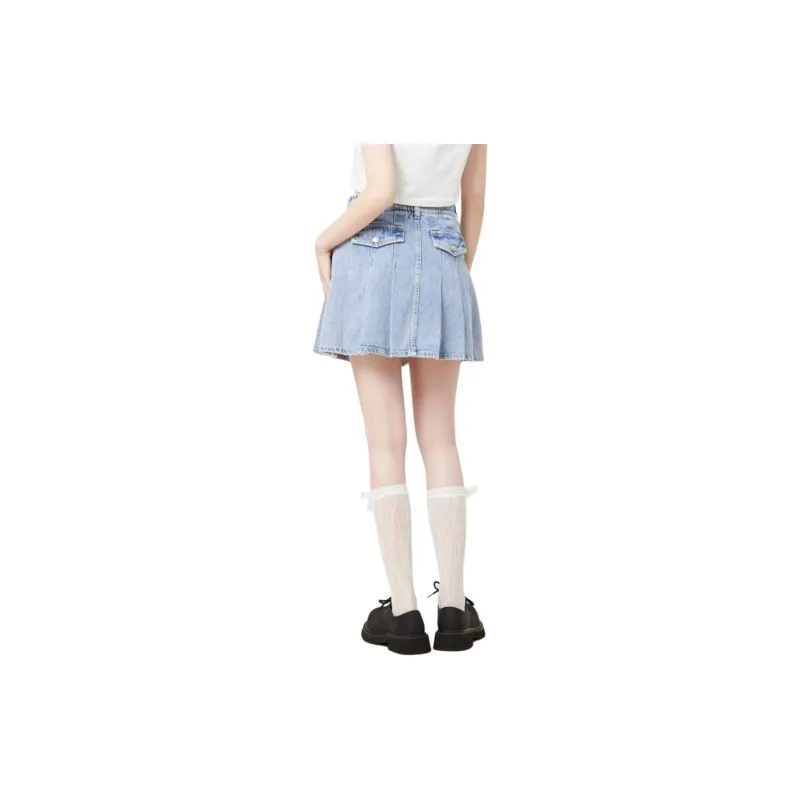 LALABOBO Denim Short Skirts Women's Medium Blue White-2