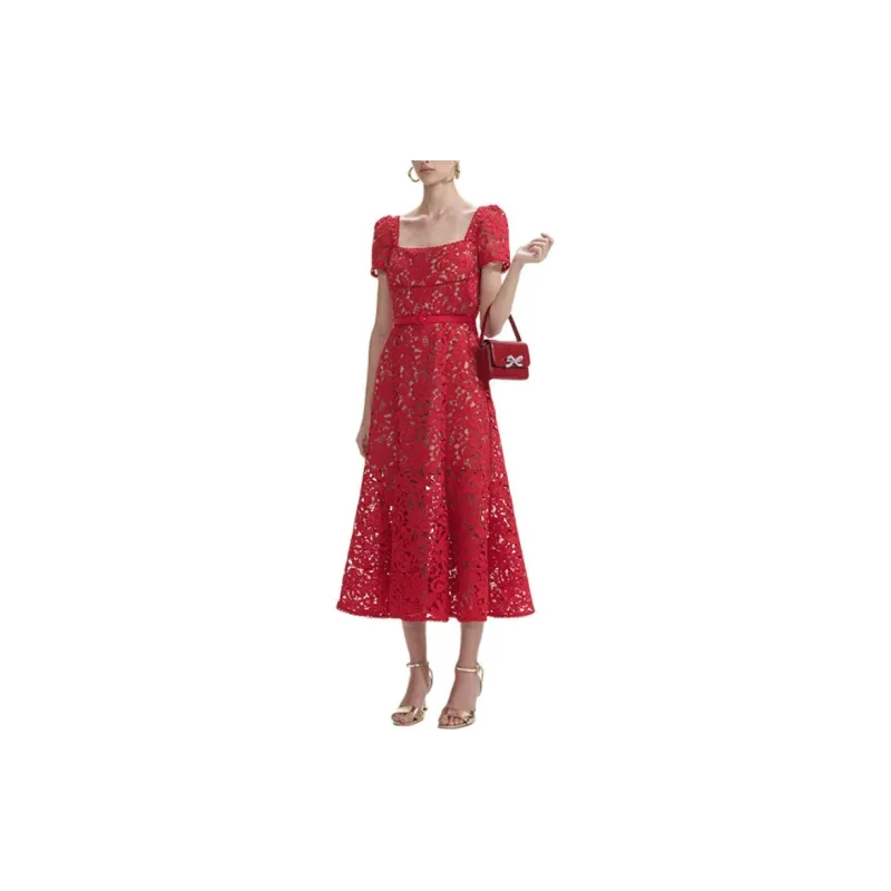 Self portrait Short Sleeved Dresses Women's True Red-3