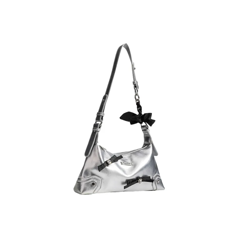 NOMK PU Shoulder Bag, Handbag, Shoulder Bag, Crossbody Bag Women's Silver/Black/White-1
