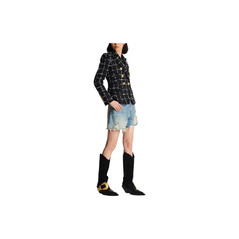 BALMAIN Check Tweed 6-Button Jacket-1