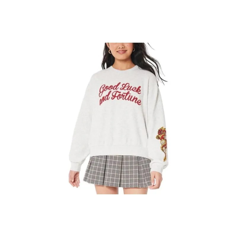 Hollister Year Of The Dragon CNY Series Sweatshirt Women's Light Heather Gray-1