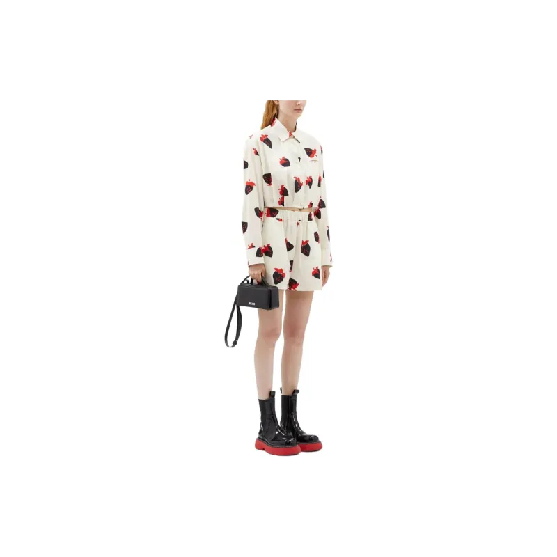 MSGM Strawberry Printed Cropped Shirt-3