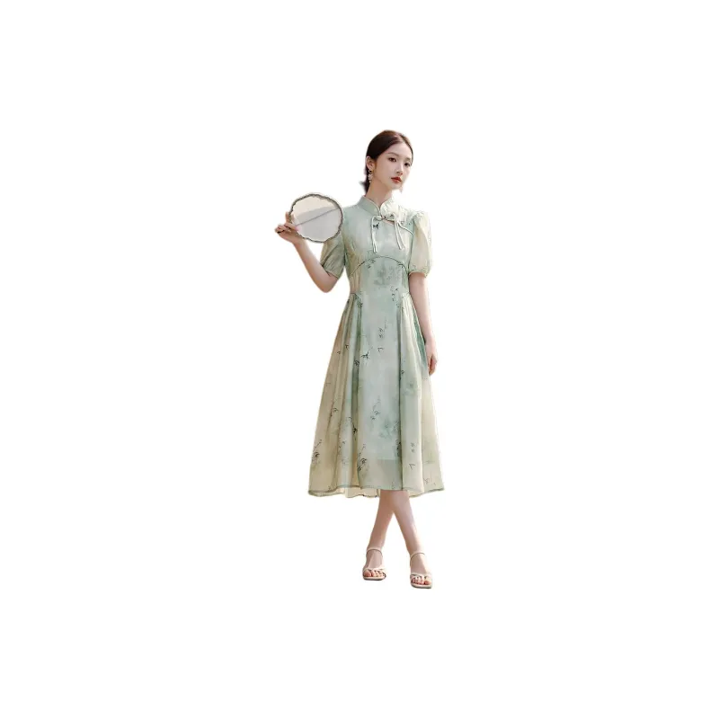 XWI SS24 Short Sleeved Dress Women's Light Tea Green-1