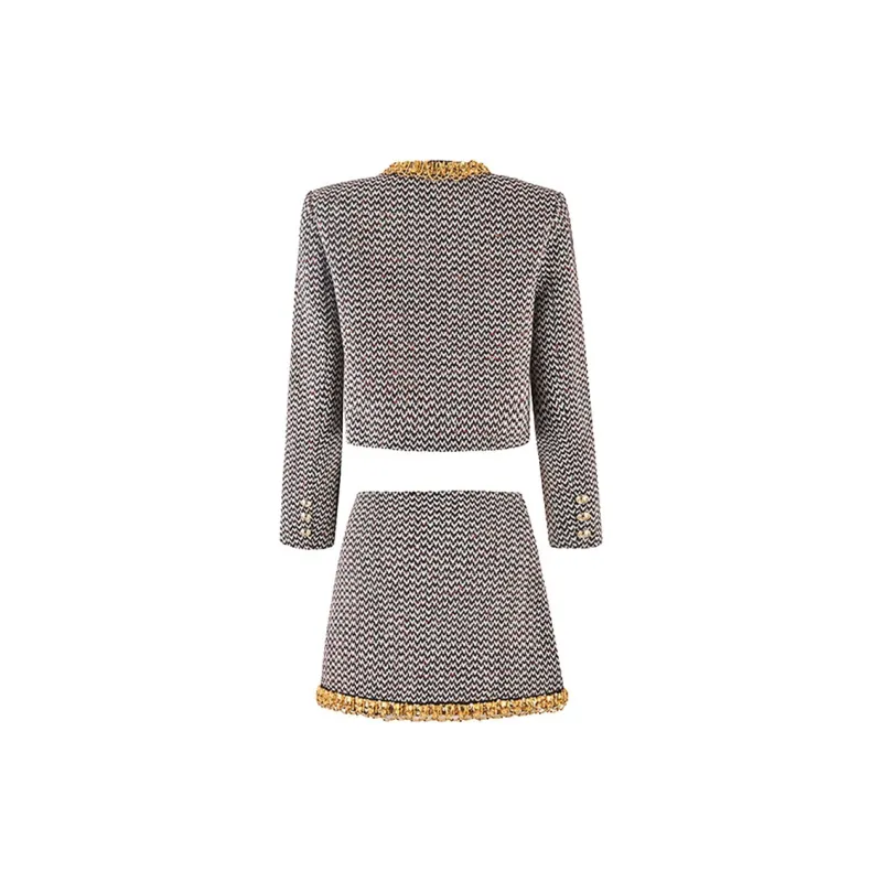 CHARM PICK Skirt Set Women's Black White Texture-1