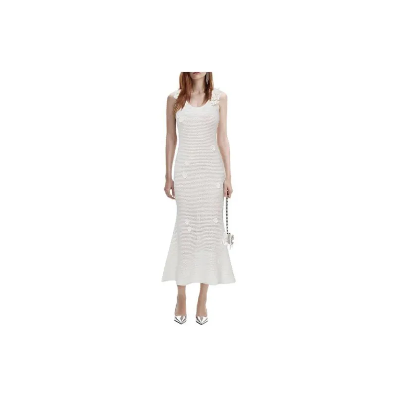 Self portrait Sleeveless Dress Women's Pure White-2
