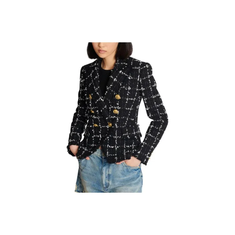 BALMAIN Check Tweed 6-Button Jacket-4