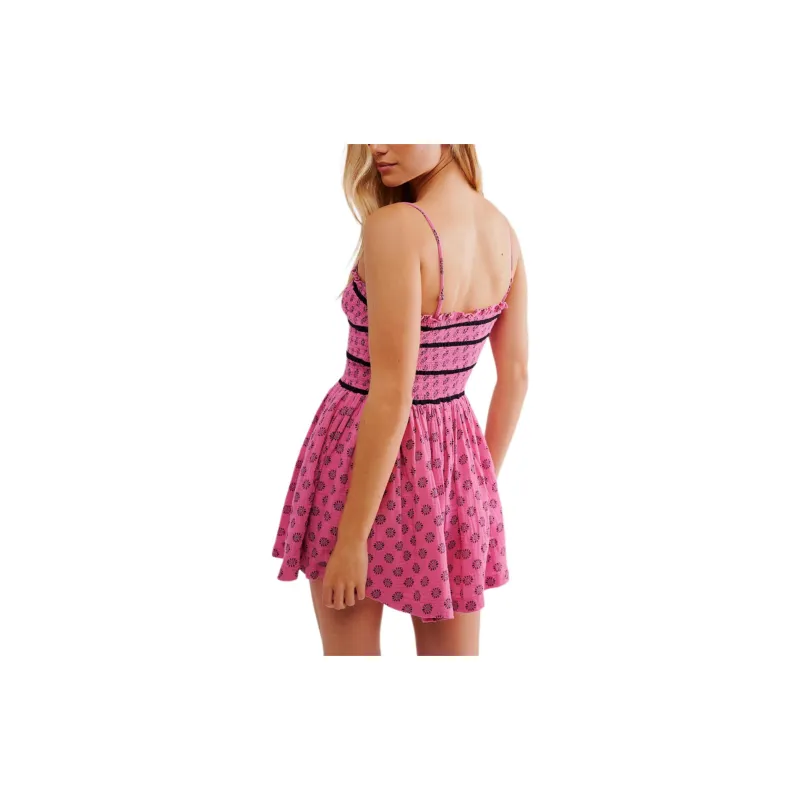 FREE PEOPLE Bali Checked Out Printed Romper Bodysuits Women's Pink Combo/Pink Combo-2