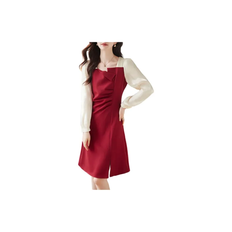 Still Quiet Long Sleeved Dress Women's Red-2