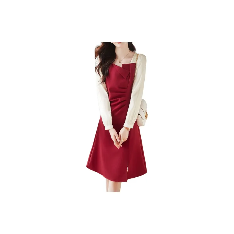 Still Quiet Long Sleeved Dress Women's Red-1