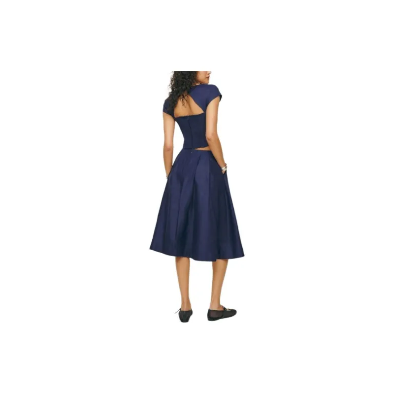 REFORMATION Savannah Linen Two Piece Skirt Set Women's Dark Blue-1