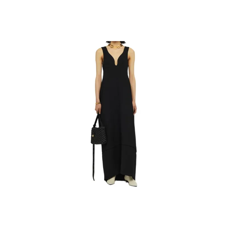 JIL SANDER Sweetheart neck Wool Maxi Dress-1