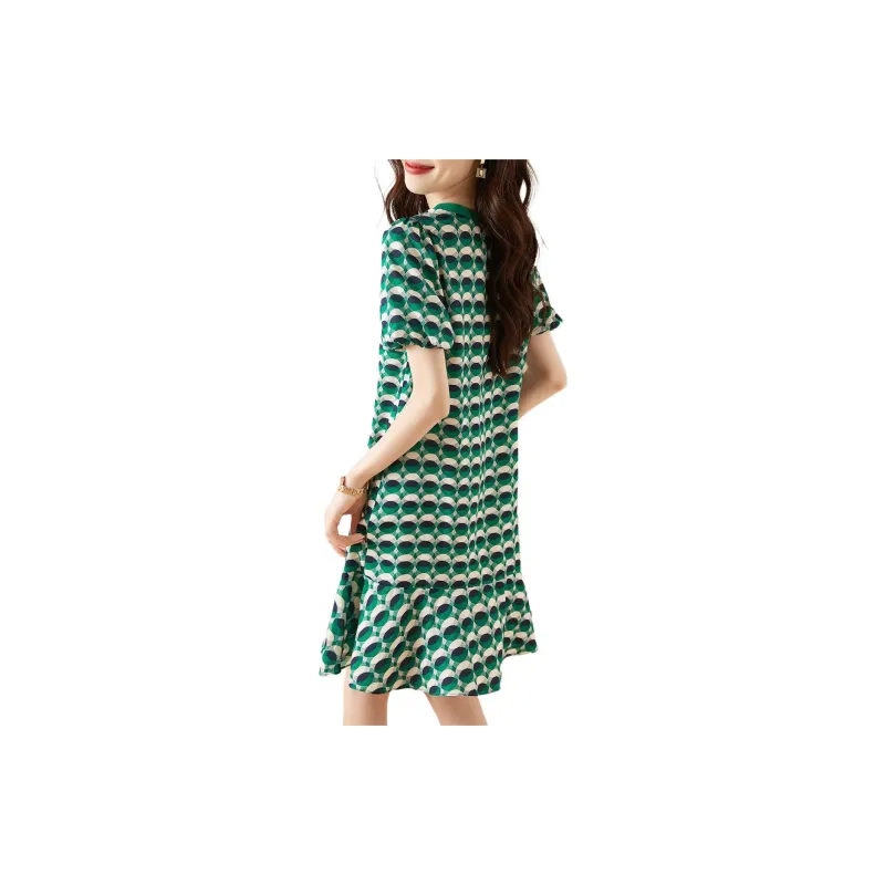 Mo Han Yi Mei Short Sleeved Dress Women's Green-2