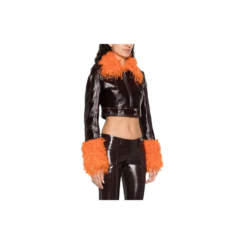 Marine Serre Feather trim Cropped Leather Jacket-3