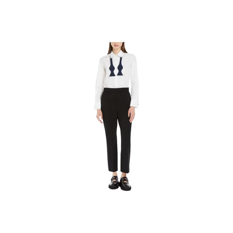 MaxMara Laser Collection Cotton Shirt With Bow Tie Shirt Women's White-1