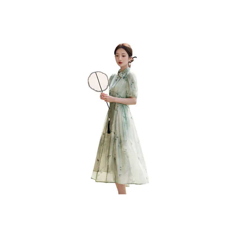 XWI SS24 Short Sleeved Dress Women's Light Tea Green-3