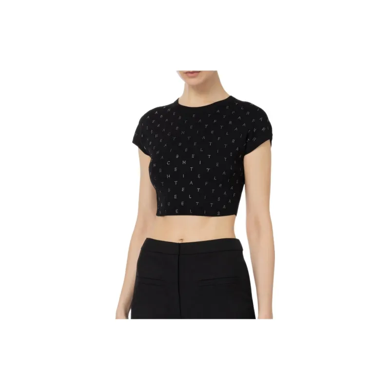 Elisabetta Franchi Logo Lettering Embellished Cropped Top-3