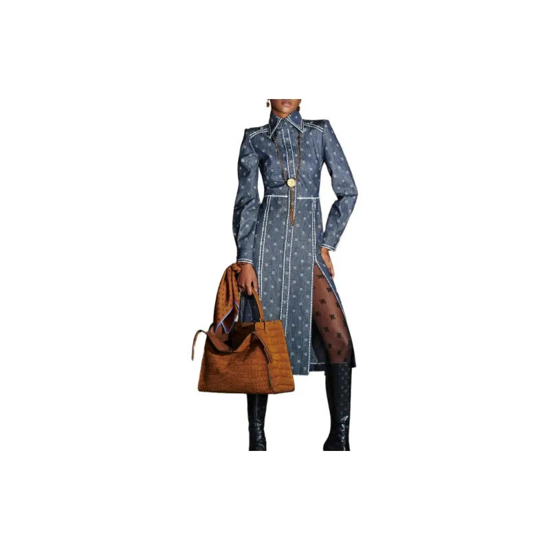FENDI Long Sleeved Dresses Women's Dark Blue-5