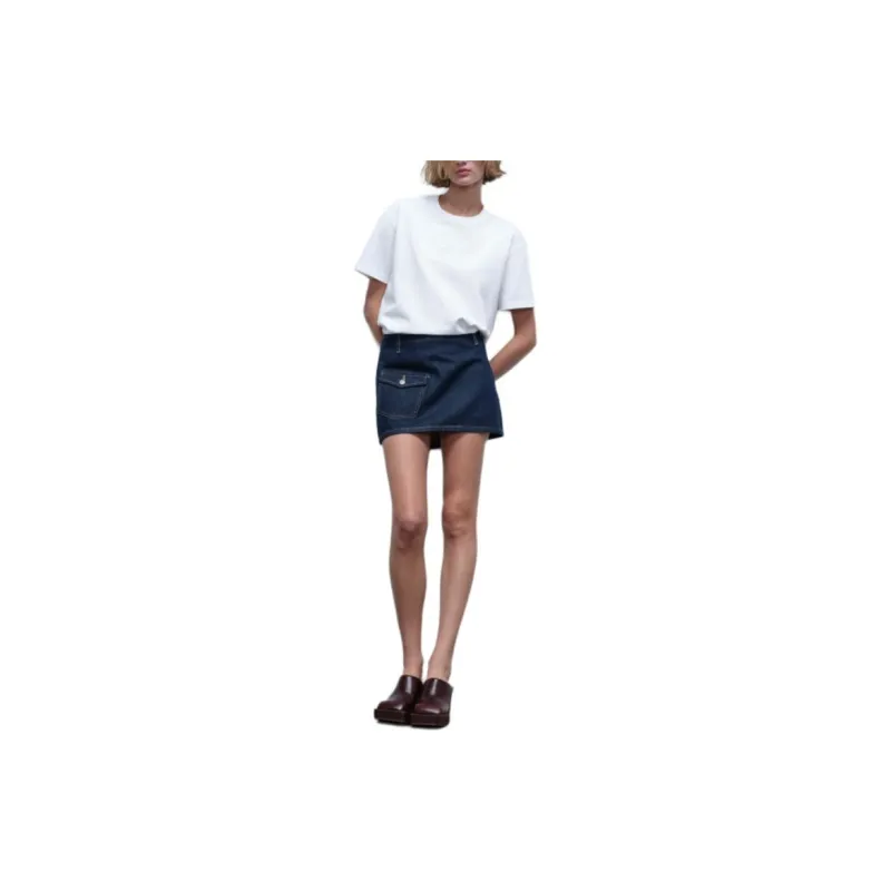 ZARA Denim Short Skirts Women's Deep Indigo Cyan-2
