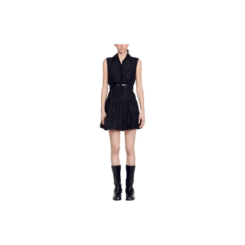 Sandro Rhinestone-embellished Cotton Miniskirt-1