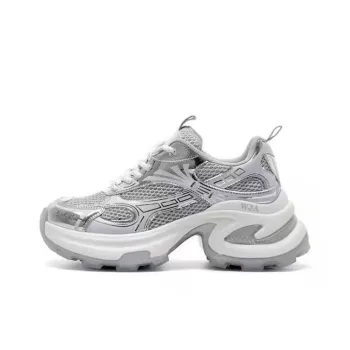 WJA Slip Resistant, Abrasion Resistant, Breathable, Lightweight Low Top Chunky Sneakers Women's Silver