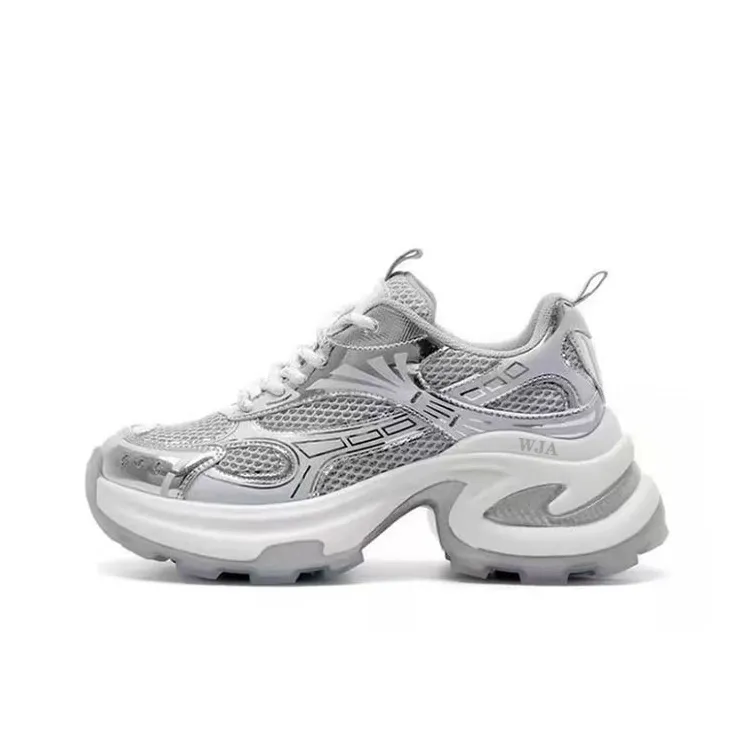 WJA Slip Resistant, Abrasion Resistant, Breathable, Lightweight Low Top Chunky Sneakers Women's Silver-0