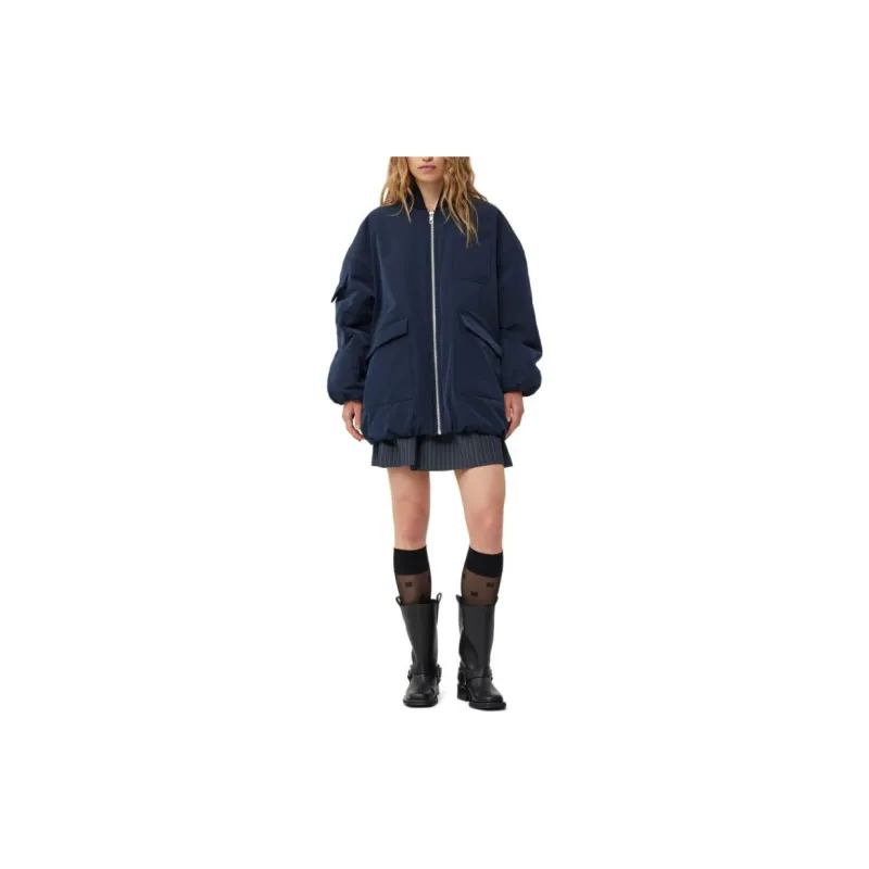 GANNI Blue Twill Oversized Bomber Jacket Jackets Coats Women's Blue-1